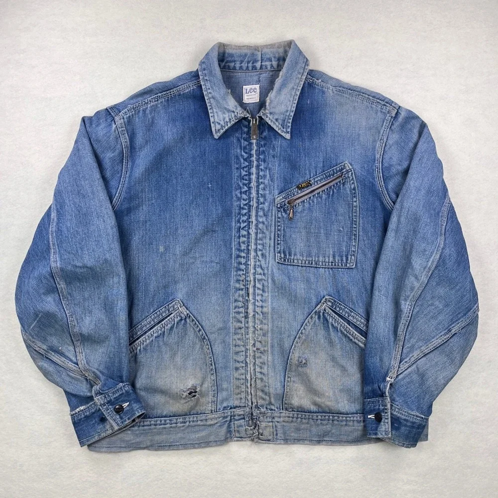VTG 50s 60s Lee 91-B XXL Sanforized Denim Work Jacket Blue Talon Zip Union Made